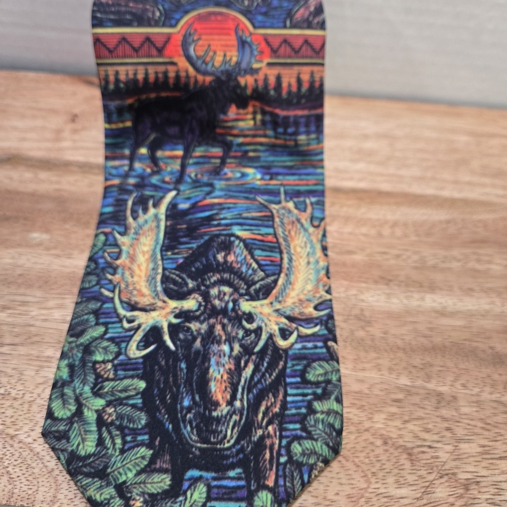 D'em Crazy Moose‎ Tie Wildlife Nature Outdoor Hunter Lodge Necktie R.G....